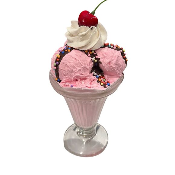 Faux Fake Ice Cream Sundae Parfait Food Display Heavy Glass Dish Realistic Decor - Picture 1 of 7
